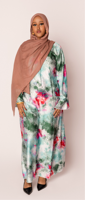 Pink/ Green Satin dress – Modesty Nova